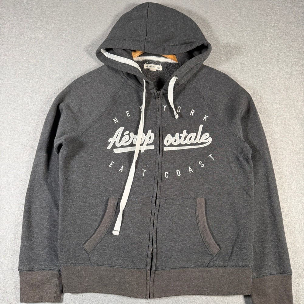Aeropostale Womens Gray Full Zip Hoodie East Coast New York Graphic Sweatshirt L
